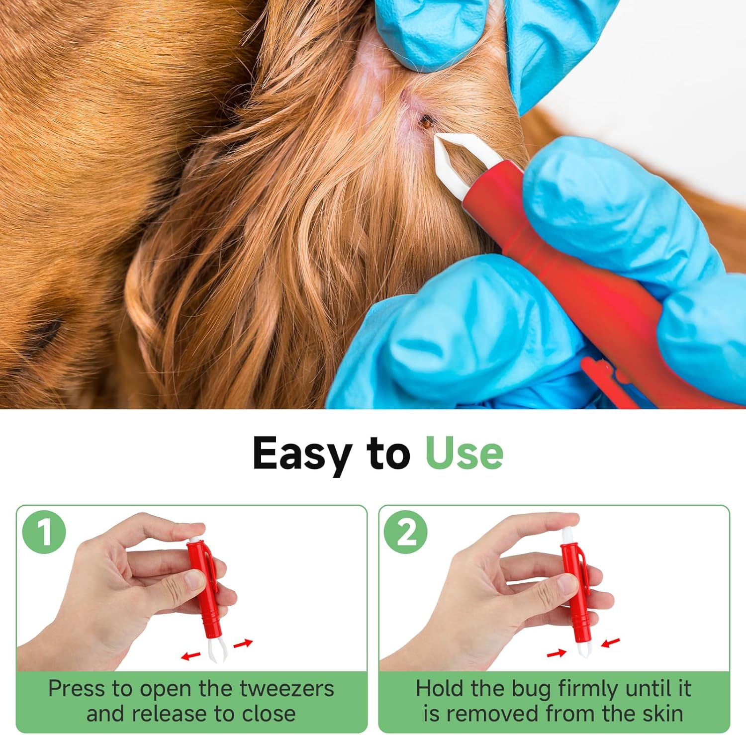 Wefaly Tick Tweezers for Dogs, Cats, Humans, Simple and Safe Tick Remover for Ticks of Any Size image number 5