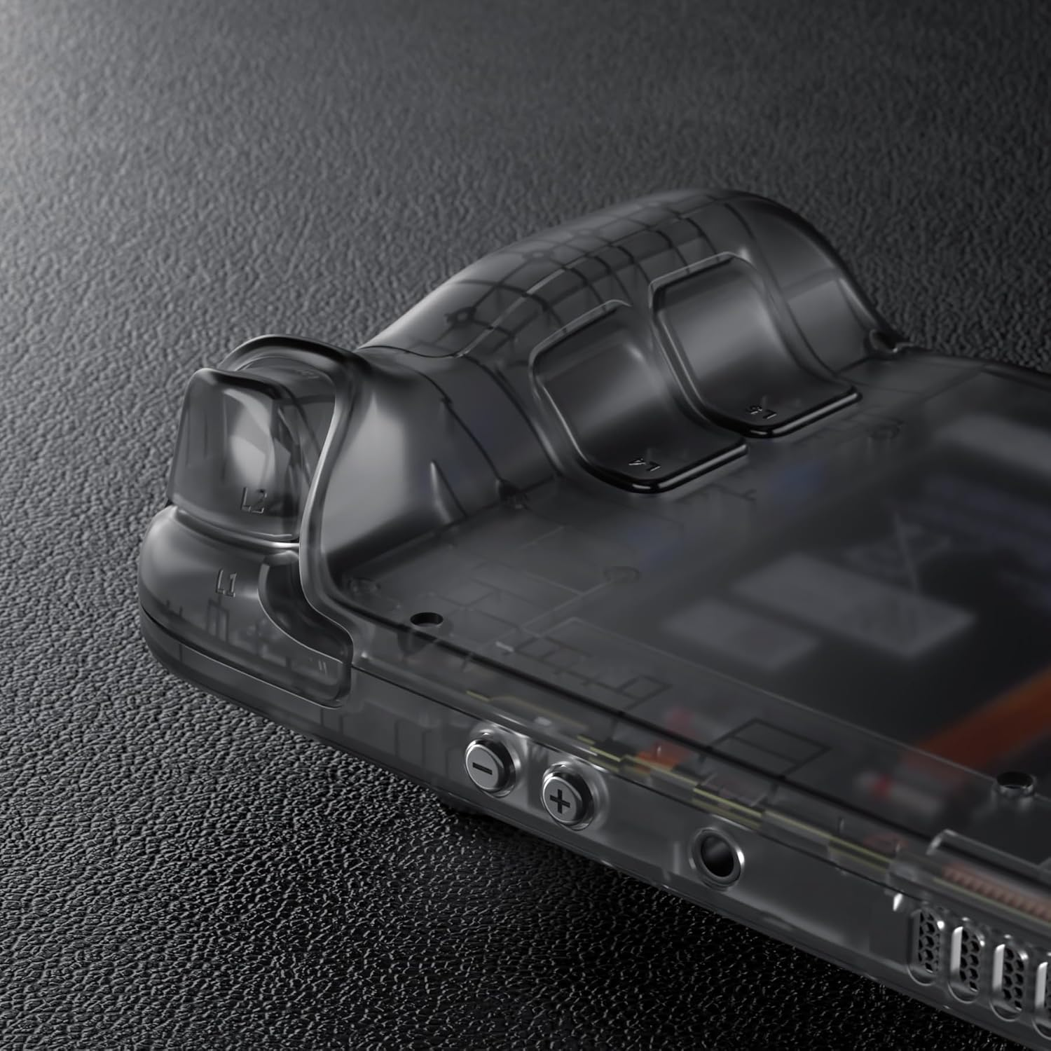 Extremerate Clear Slate Black Custom Faceplate Back Plate Shell for Steam Deck LCD, Handheld Console Replacement Housing Case, DIY Full Set Shell Buttons for Steam Deck Console - Console NOT Included - Clear Blue image number 3