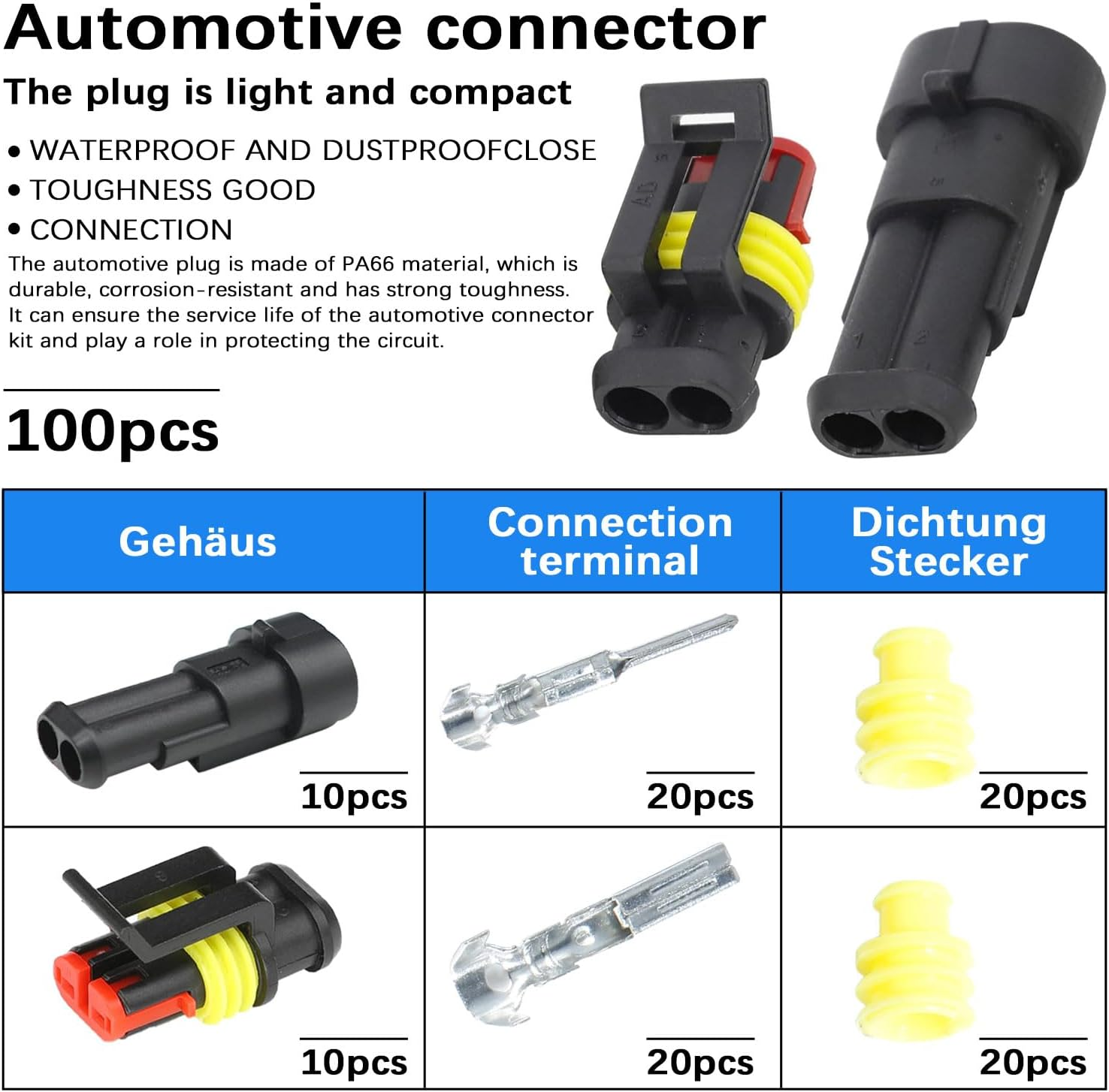 10 Sets 2 Pin Car Terminals Plug Male Female Waterproof Automotive Connectors Disconnect Wiring Car Electrical Wire Sealed Connector Plug Cable 12V Kit Marine Truck Boat Motorcycle image number 2