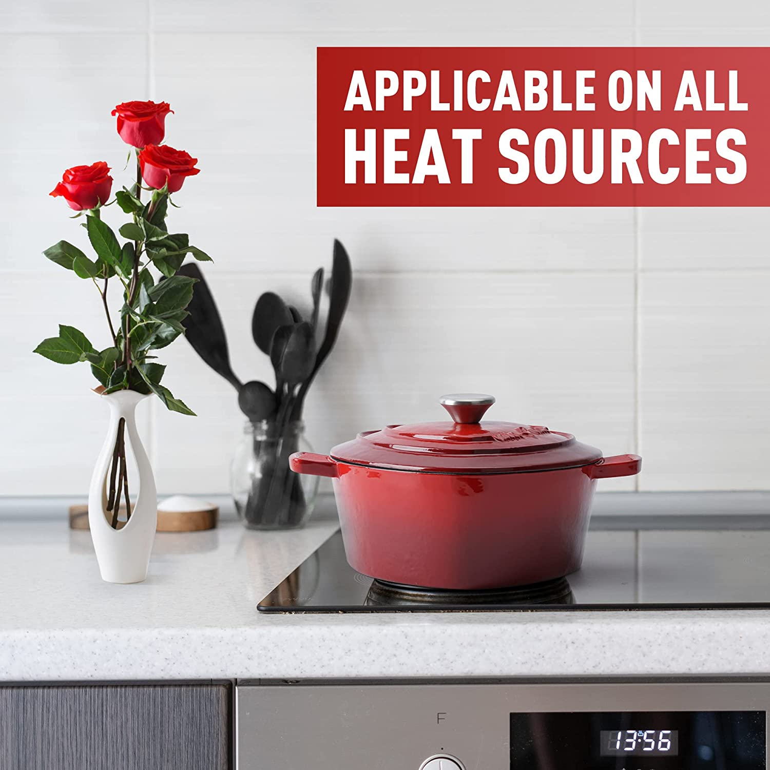 Enameled Cast Iron Dutch Oven in Heart Shape Non Stick Pot/Present for Christmas, Suitable for All Heat Types + Oven (3 L, 24 Cm) image number 3