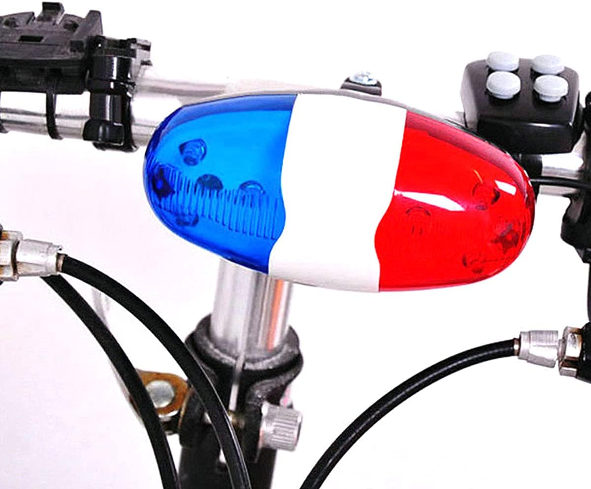 Bicycle Police Siren Bike LED Light Electric Horn Bicycle Police Sound Light 4 Sounds Melody Bicycle Power Horn Siren Bell 6-LED Blue and Red Bicycle Safety Light image number 6