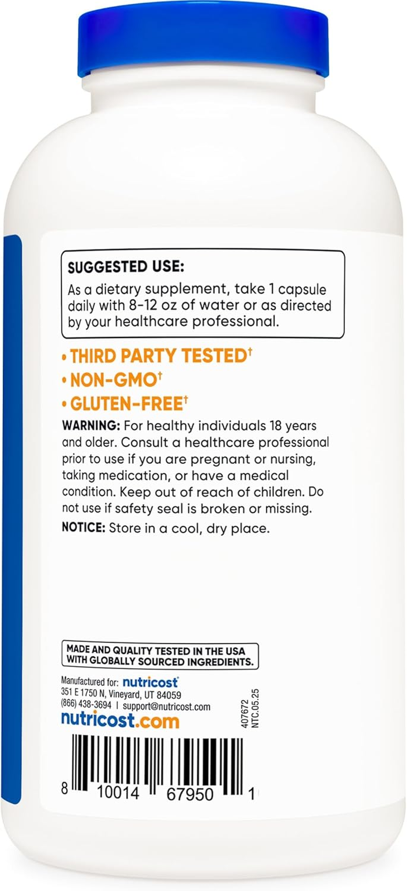 Nutricost Taurine 1000Mg, 400 Capsules image number 1