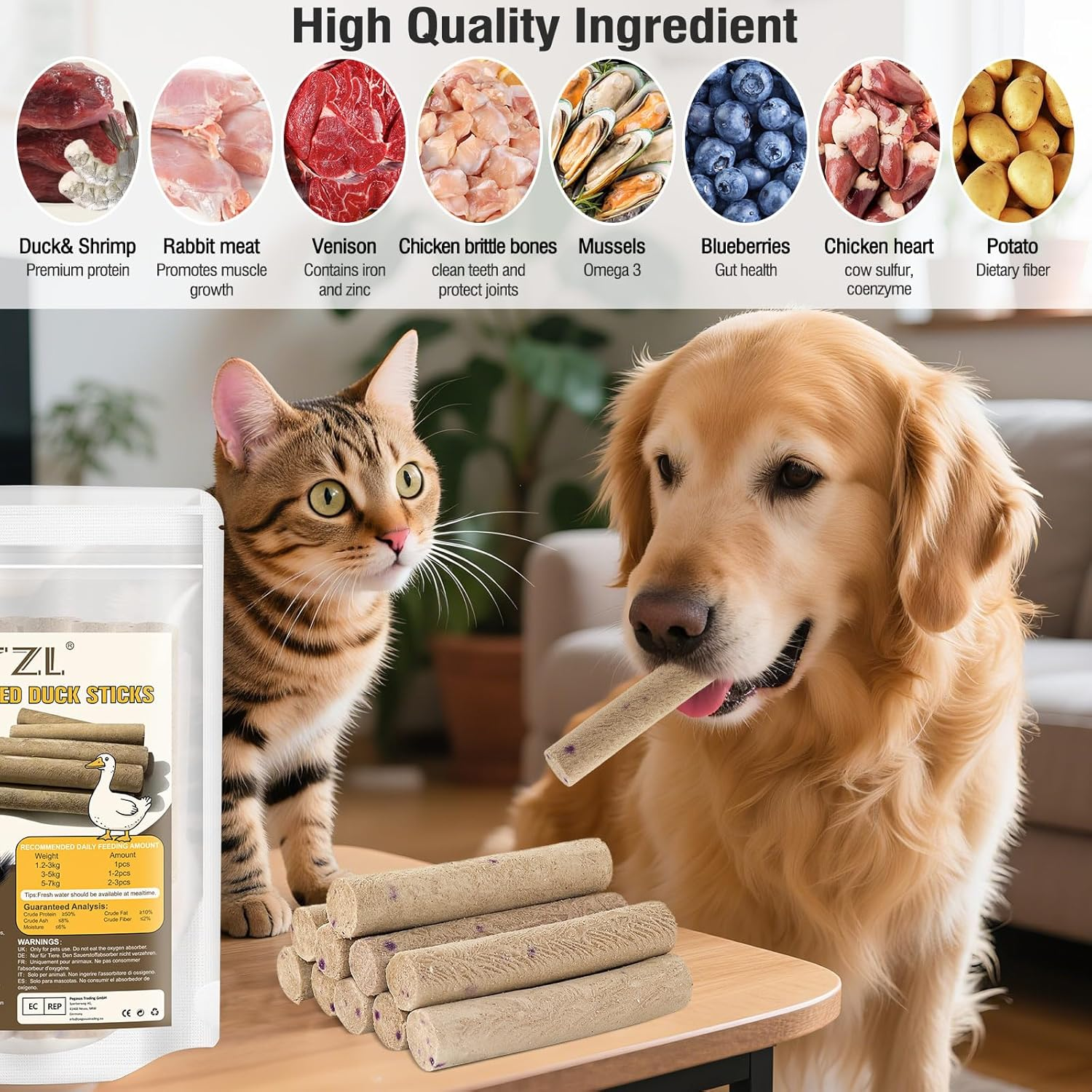 Freeze Dried Duck Stick Cat Treats, High Protein Healthy Treats for Cats & Dogs, Natural Teeth Cleaning Snacks, Gluten& Grain Free image number 2