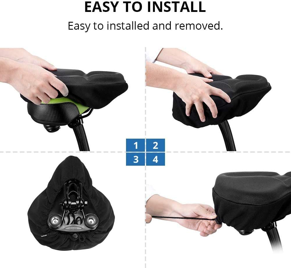 Gel Bike Seat Cushion,Bike Saddles Cover, H HOME-MART Breathable Exercise Bicycle Seat Cover, Wide Foam & Extra Soft Gel Seat Cushion for Women Men, Fits Cruiser and Stationary Bikes image number 1