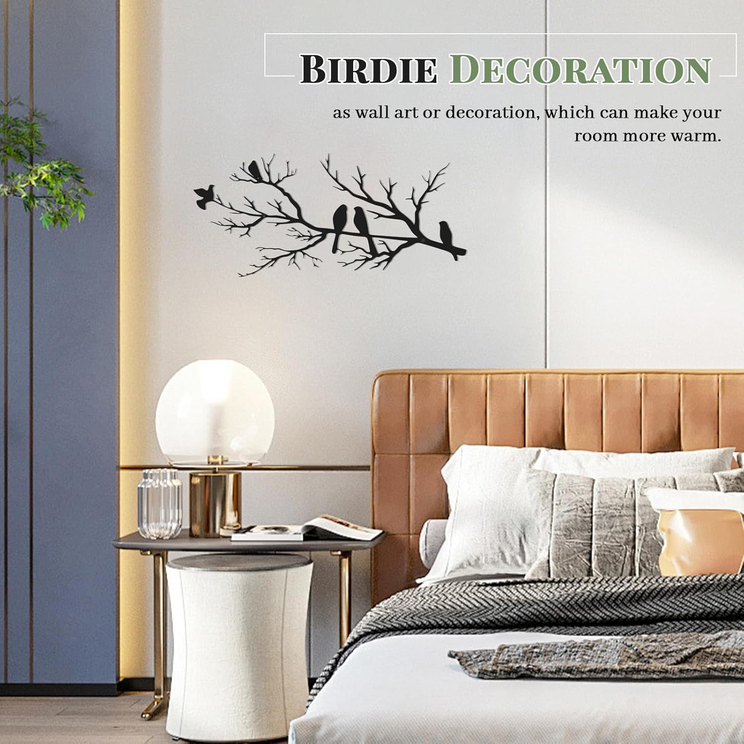 Metal Birds Wall Art Decor, Vivid Birds on Branch Wall Decor, Large Bird Silhouette Room Ornament, Leaves with Birds Hanging Wall Sculpture, Rustic Bird Wall Art for Home, Garden,Balcony, Grille