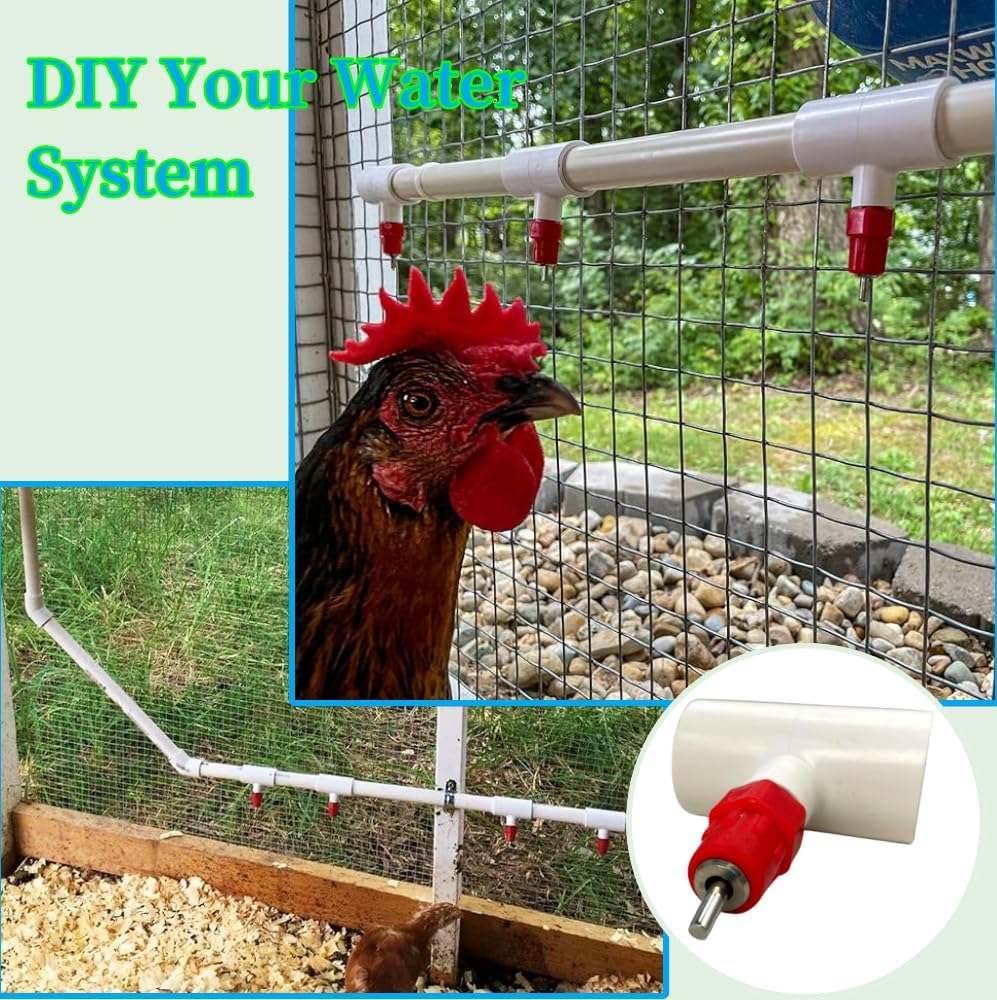 10 Pack Chicken Waterer Nipples & PVC Tee Fittings for 1/2" PVC Piping,Horizontal Poultry Nipples & Tees,Diy Chicken Watering System, Automatic Poulrty Drinking for Chicken,Geese,Rabbits,Ducks,Quail image number 2