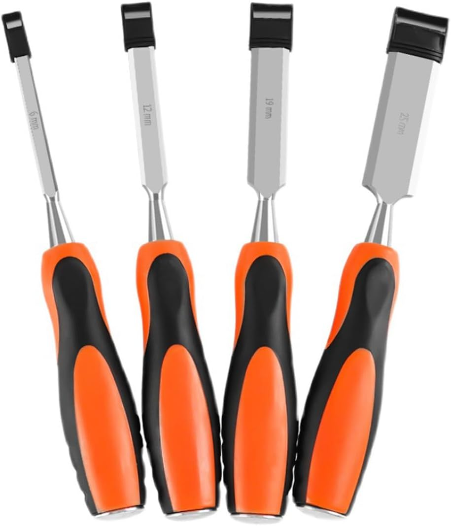 AIMALL Woodworking Chisel Set &ndash; Chrome-Vanadium Steel Blades, Rubber Handles, Flat Edge, 6-Piece Manual Woodworking Tools image number 5