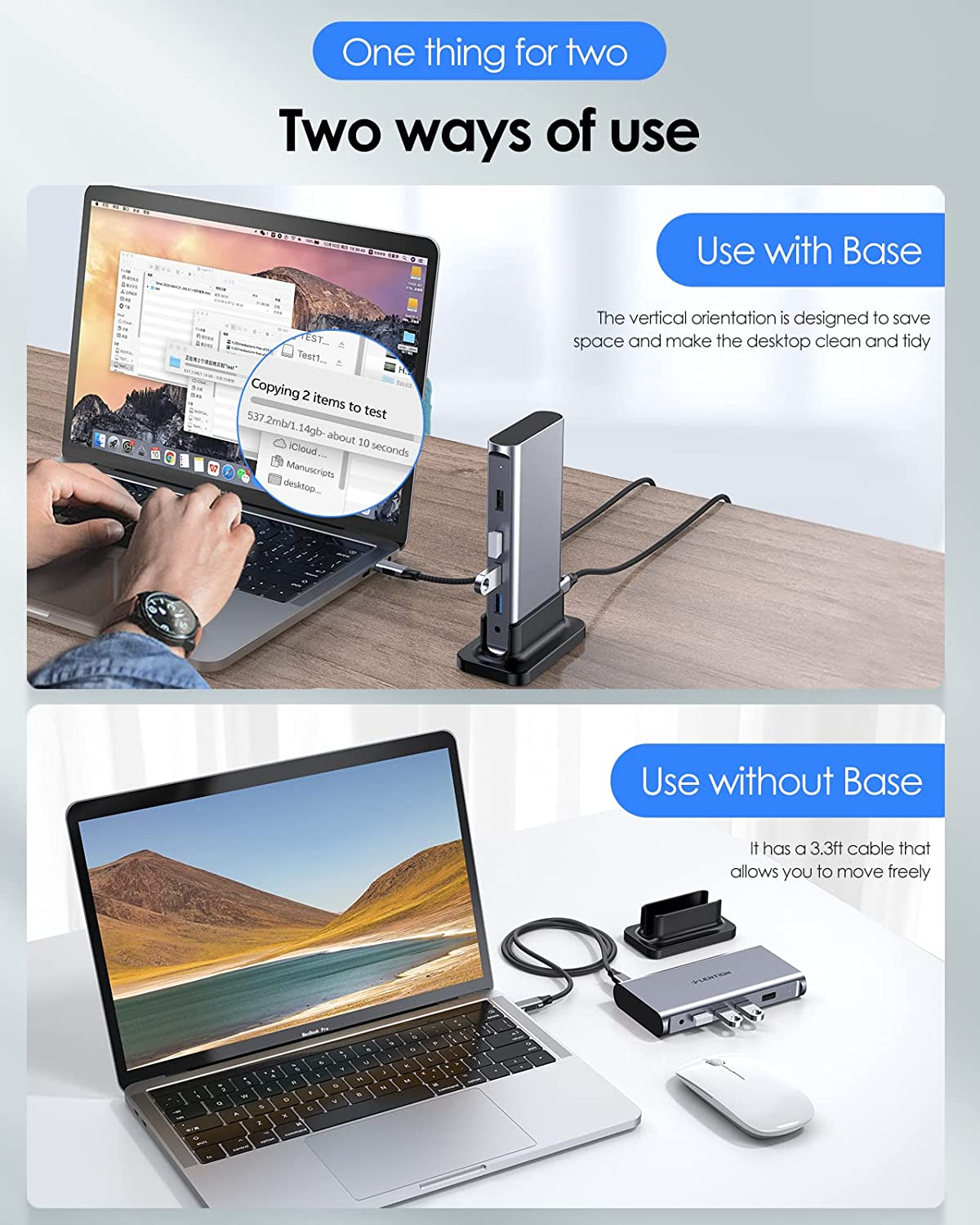 LENTION USB C Docking Station with 100W PD, 4K HDMI, Gigabit Ethernet, USB 3.0/2.0 & Aux Adapter Compatible 2023-2016 Macbook Pro, Mac Air/Surface, More, Stable Driver Certified (CB-D53, Space Gray) image number 1