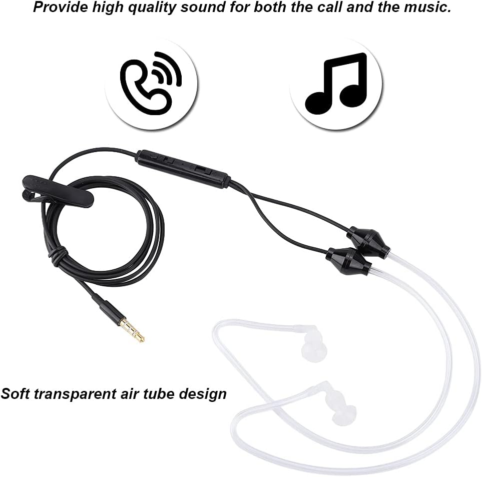 Air Acoustic Tube Earphones with Microphone, High-Quality Sound, Reduces Radiation, Compatible with Smartphones, Transparent Air Tube Design, Silicone Earplugs (Black) image number 3