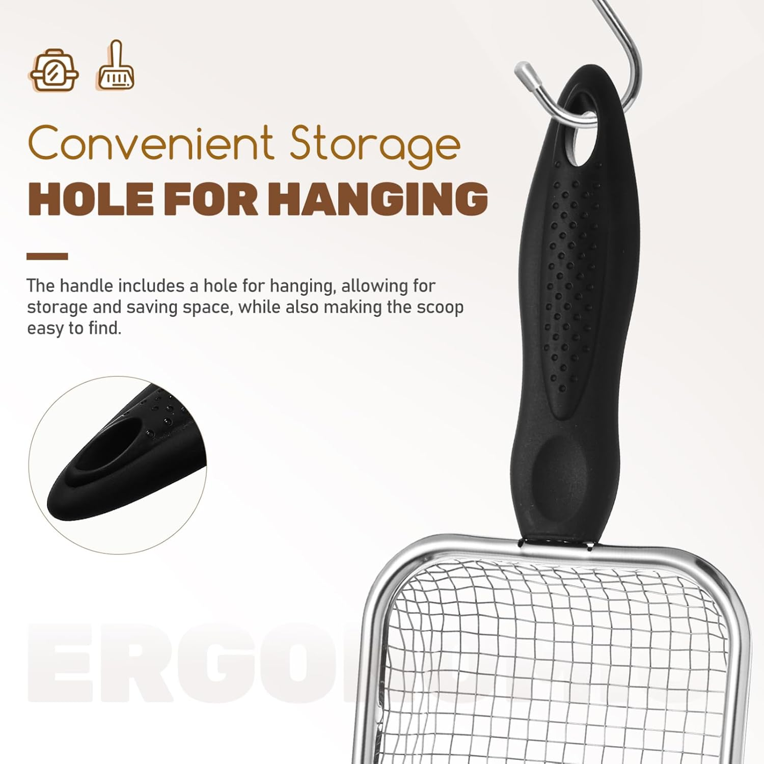 Toddmomy 2 Pcs Stainless Steel Cat Litter Scoop,Metal Cat Litter Scoop Sturdy Mesh Scooper Suitable for Cat Litter Box image number 1