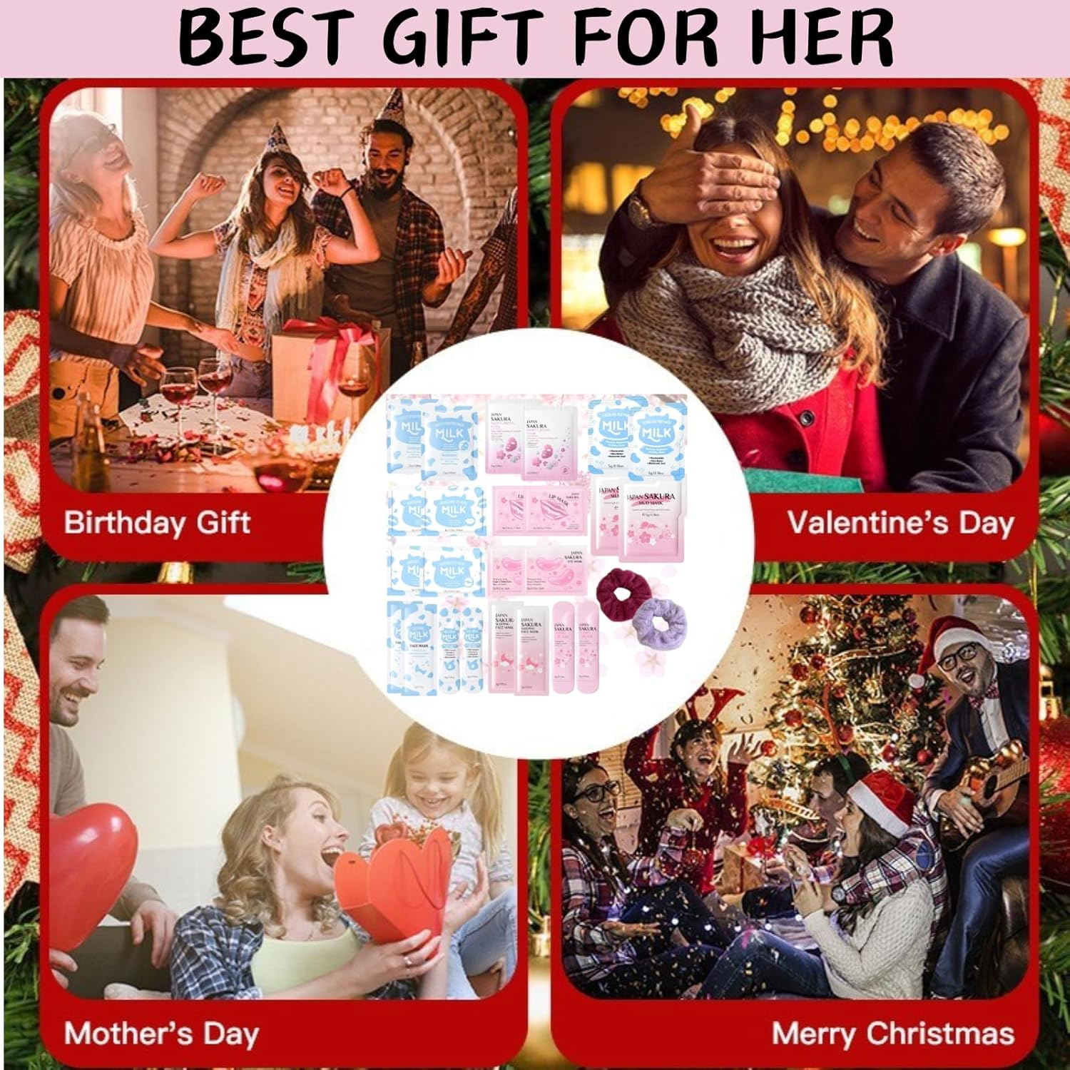 26PCS Sleepover Spa Party Supplies Set,Sakura & Milk Skin Care Set for Teenager Girl Gift,Pamper Gifts for Women with Hand Cream,Face Masks, Lip & Eye Masks,Travel-Friendly Birthday Gifts for Women image number 3