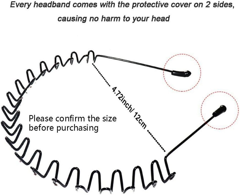 Metal Headbands, Wantgor 2 Pack Fashion Unisex Black Hairband Spring Wave Non Slip Sports Headwear Hair Hoop Hair Accessories (Black, 2 Pack) image number 5