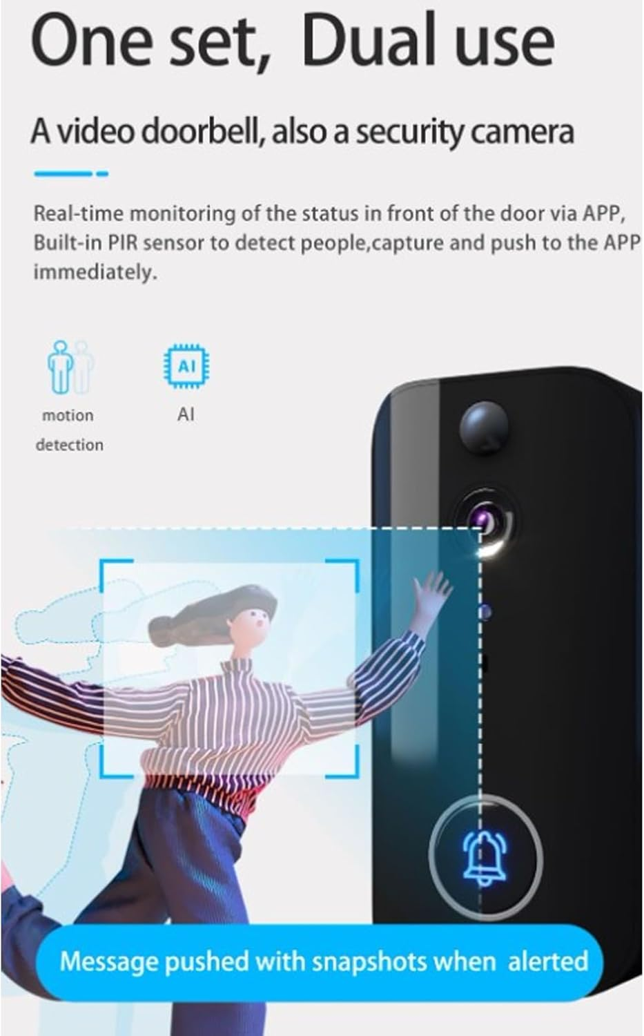 Video Doorbell Camera, 1080P Wireless Doorbell with 2-Way Talk, Motion Detection, Built-In 4000Mah Battery, Smart Home Security, HD Video Surveillance image number 2