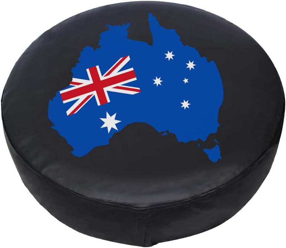 Spare Tyre Cover, Wheel Cover with Australia Flag PVC Leather Waterproof Dust-Proof Universal Fit for Jeep Trailer RV SUV Camper Vehicle (17 Inch)