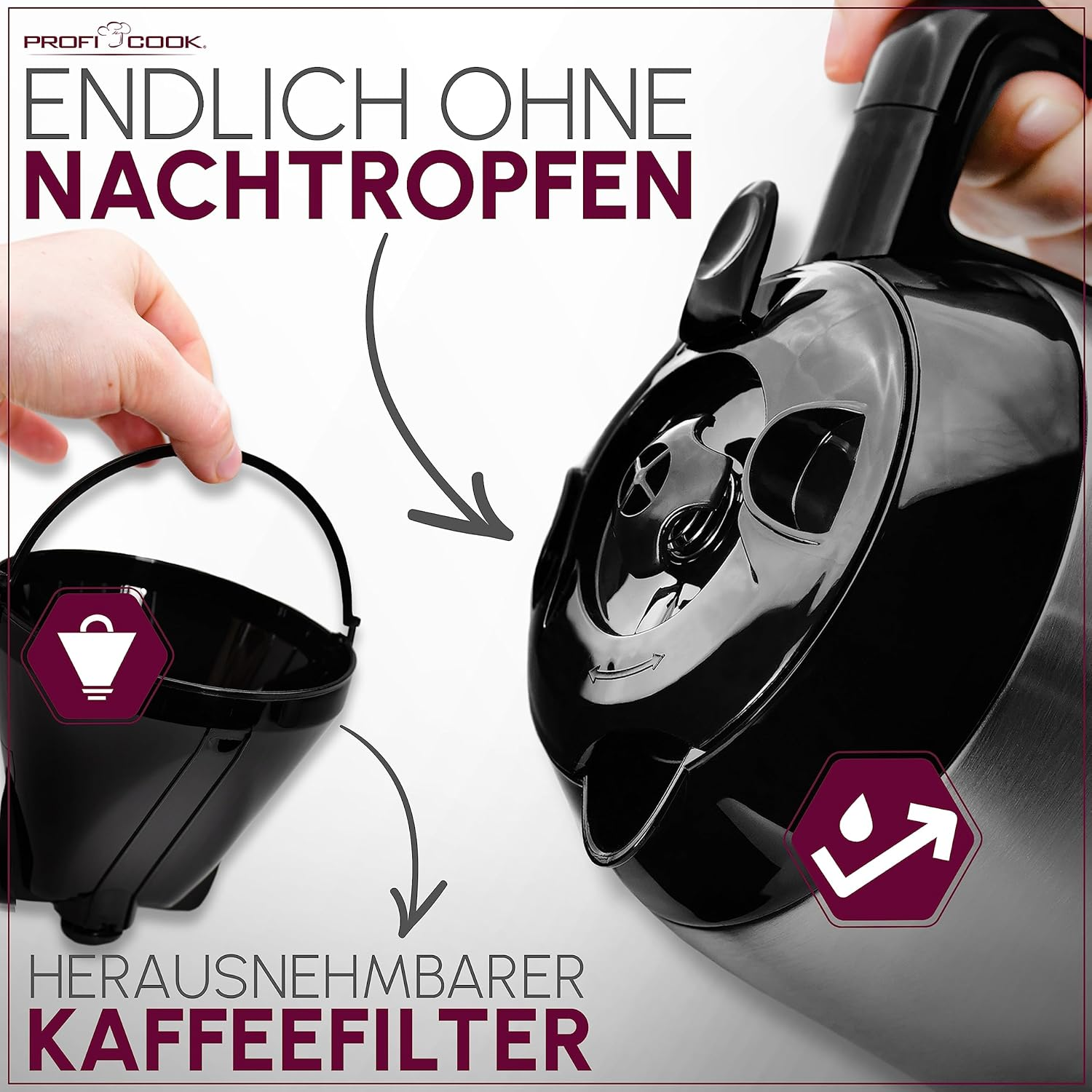 Profi Cook PC-KA 1191 Coffee Machine, 8-10 Cups, Timer, Sensor Touch Control, Double-Walled Thermos Flask with 1.2 Litre Volume, Aroma Closure, Stainless Steel Filter Coffee Machine, image number 3