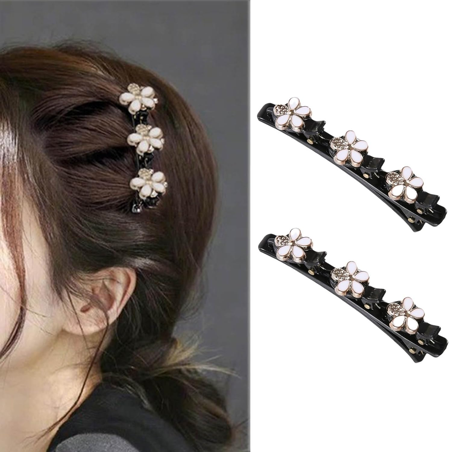 Braided Hair Clips with Sparkling Crystal Stone and 3 Small Clips Beaded Hair Pin Duck Bill Clip Braided Hair Clip with Rhinestones for Women as a Gift (Style: N)