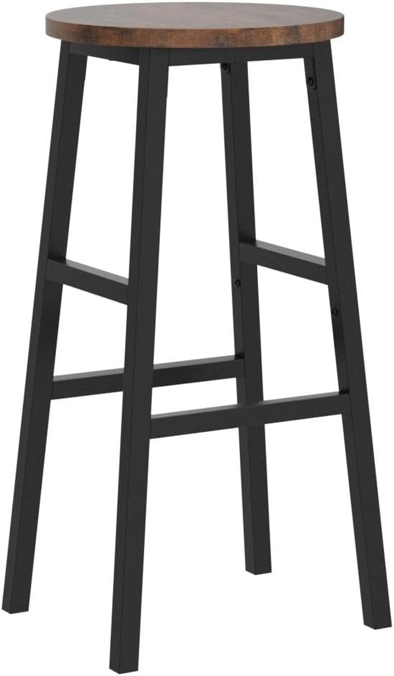 MAHANCRIS Bar Stools, Set of 2 round Bar Chairs with Footrest, 62 CM Kitchen Breakfast Bar Stools, Industrial Bar Stools, Easy Assembly, for Dining Room, Kitchen, Rustic Brown BAHR0201Z image number 2
