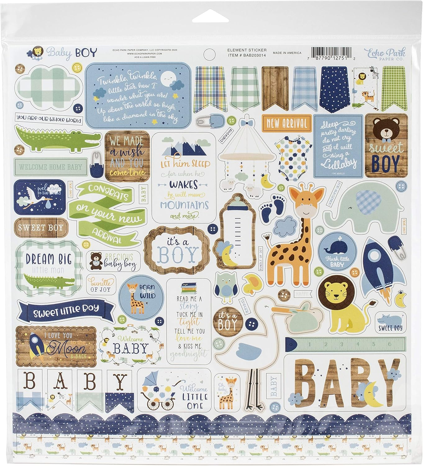 Echo Park Paper Company Baby Boy Collection Kit Paper, Blue, Green, Mint, Yellow 12-X-12-Inch image number 2