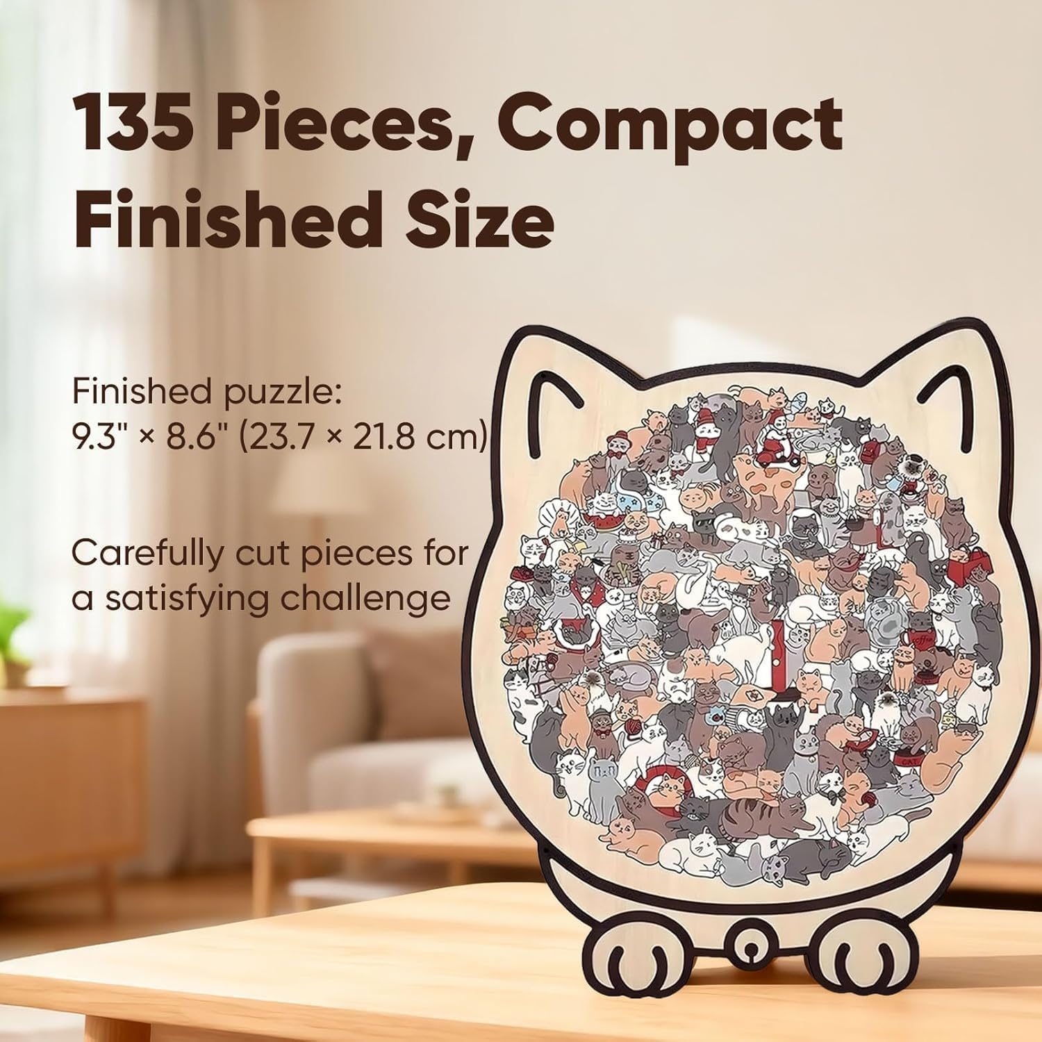 Cat Jigsaw Puzzles, 135-Piece Cat Shaped Wooden Jigsaw Puzzle for Adults (Grey) image number 6