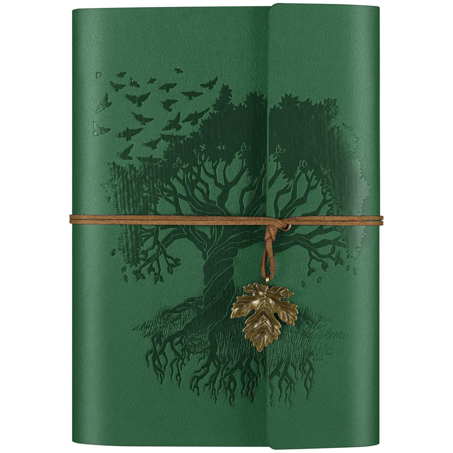 Leather Journal Notebook, Travel Journal with 2 Pockets, Vintage Refillable Journal for Writing, Diary Journal for Women, Men, Girls and Boys, 100GSM Blank Paper, 160 Pages (Green A5 16.5 X 23.4Cm)