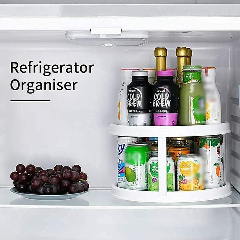 AIMALL Can Tamer Kitchen Fridge Spinning Storage Organizer Shelf Rack Pantry 2 Tier, 9.8" Diameter, White & Gray image number 6
