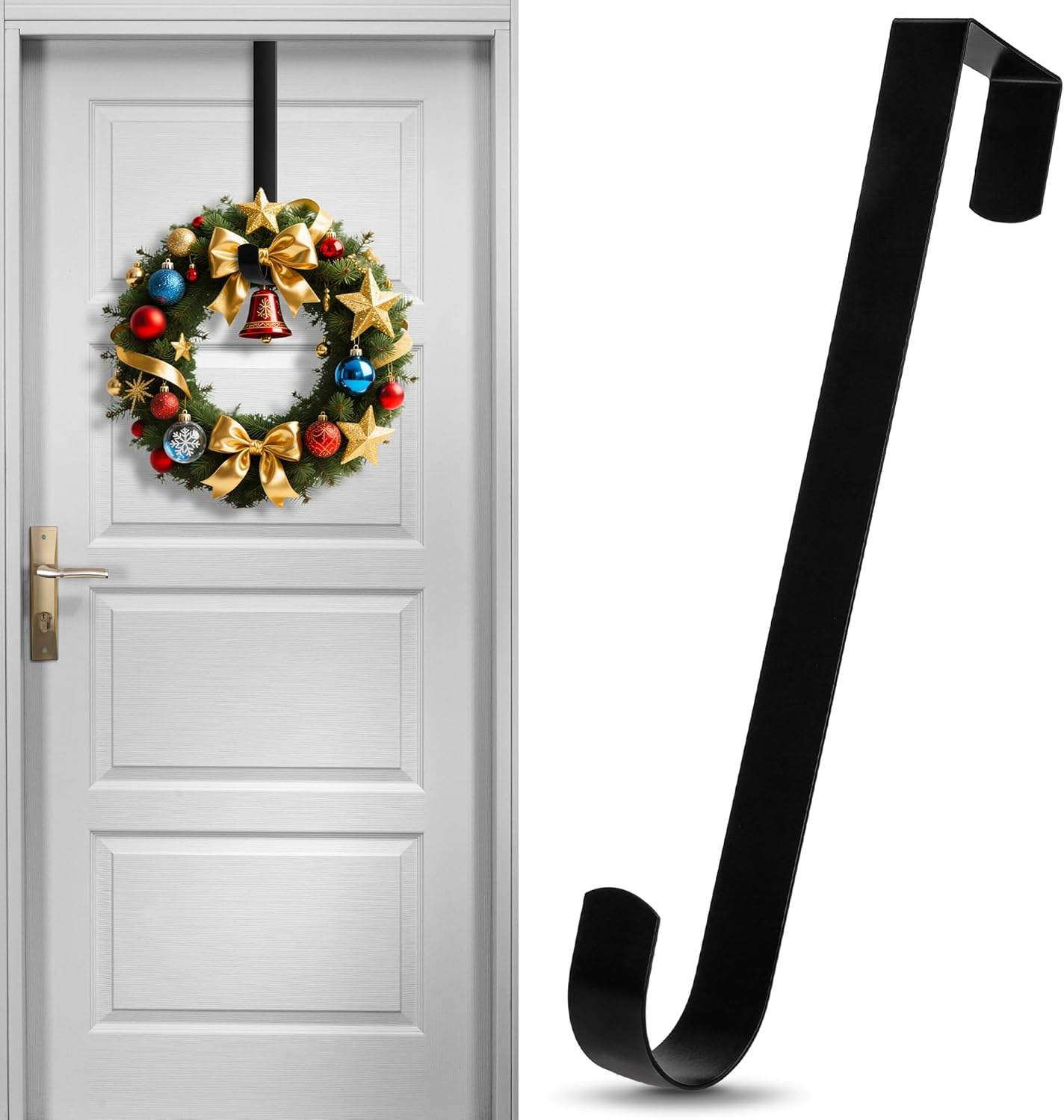 30 Cm Wreath Hanger for Front Door Black Wreath Hangers over the Door Hanger Hook Wreaths Holder Christmas Halloween Easter Wreaths Hook Decorations Indoor Outdoor Narrow