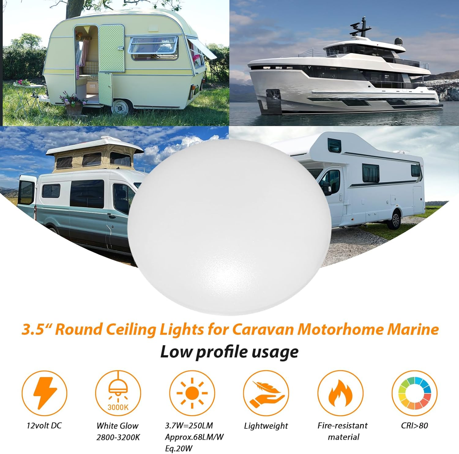 Dream Lighting 12Volt DC LED Interior Ceiling Lights White PC Lens down Lamp RV Motorhome Caravan Boat Yacht Warm White under Cabinet Roof Dome Lighting 250 Lumens - 4.5Inches Cool White image number 4