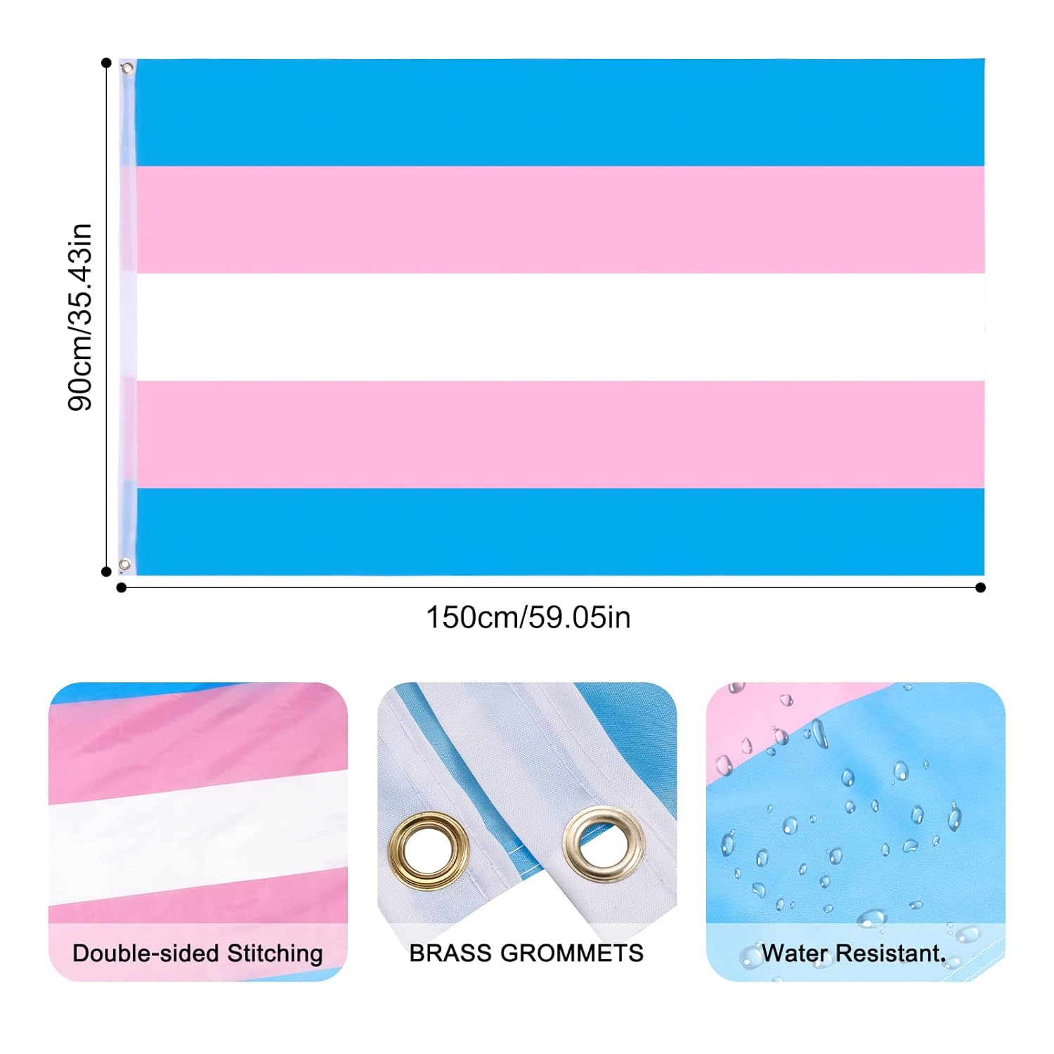QUEEN KING 3X5 FT Transgender Pride Flag and 60 Pcs Transgender Pride Stickers - Trans Rainbow Banner Pink Blue Rainbow LGBT Pride Month Parade Flags Polyester with Brass Grommets image number 2