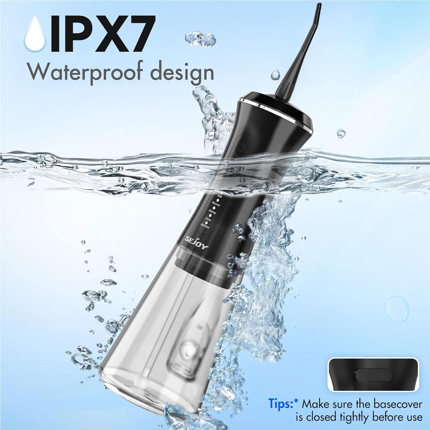Sejoy Water Dental Flosser Cordless Rechargeable, Water Dental Picks for Teeth Cleaning and Flossing, Electric Oral Irrigator for Braces Kids-Diy Mode 7 Jet Tips, IPX7 Waterproof-For Travel and Home image number 5