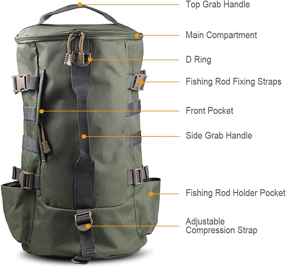 Multi-Functional Large Capacity Fishing Backpack Outdoor Travel Camping Fishing Rod Reel Tackle Bag Shoulder Bag Luggage Bag - Green image number 4