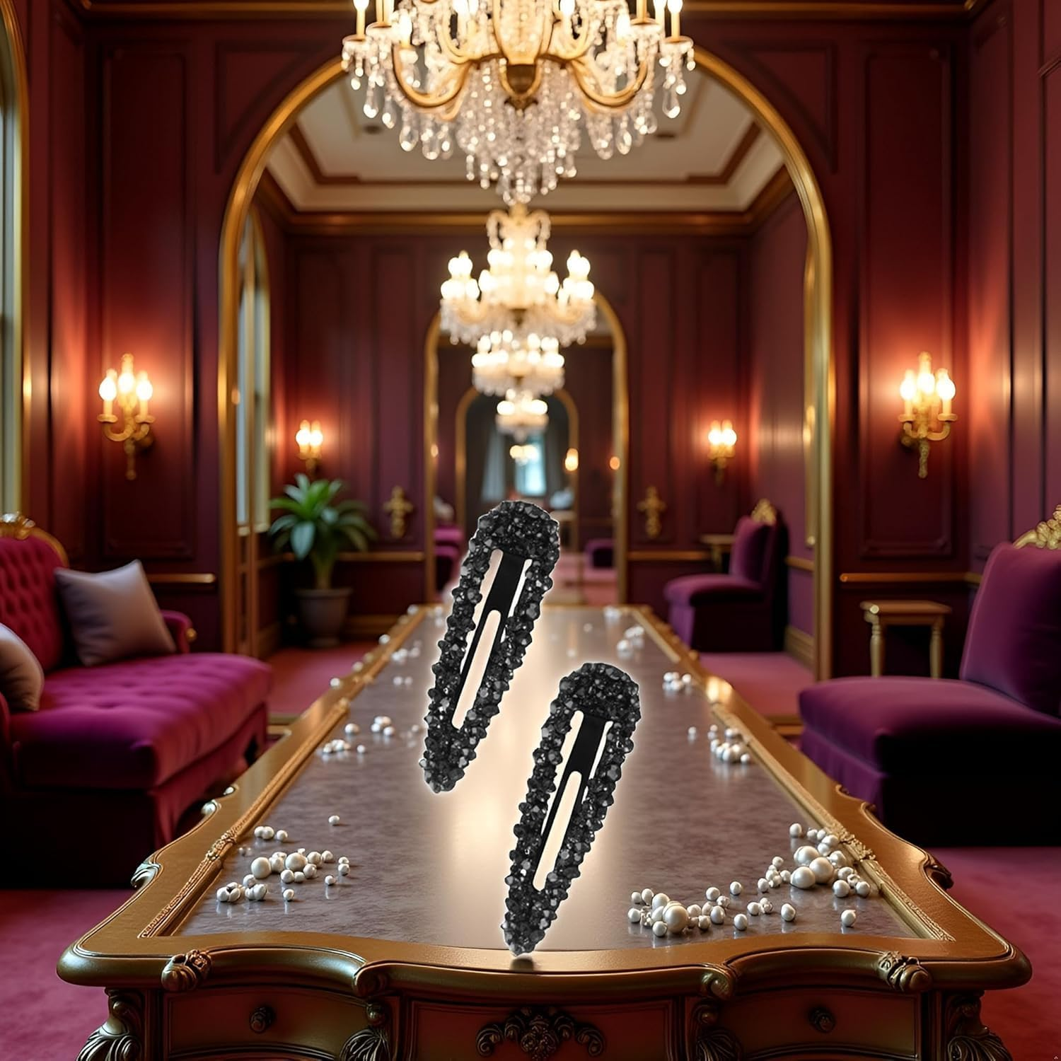 2 Pcs Black Sparkly Czech Crystal Hair Clips for Women and Girls image number 1