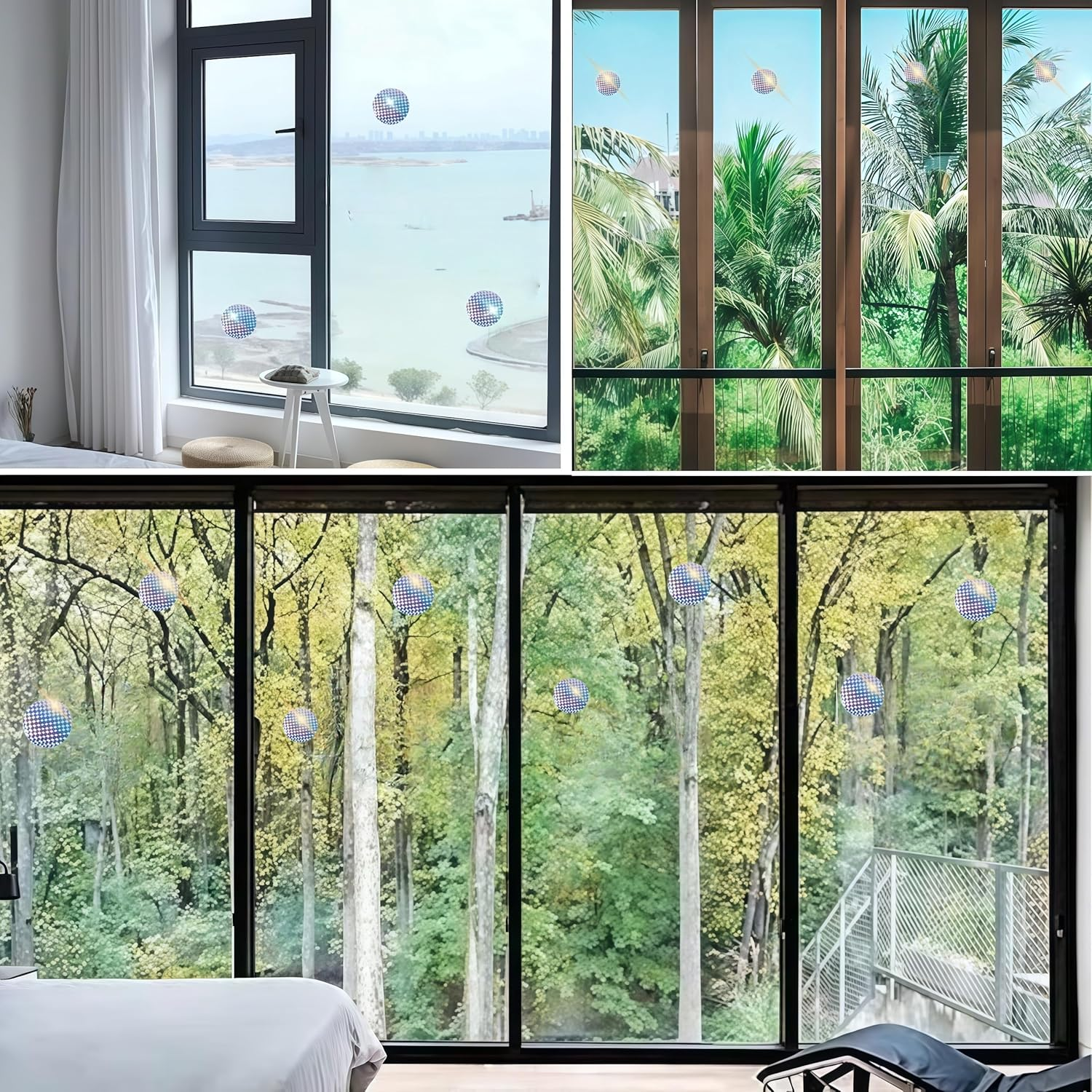 60 Pcs Reflective Window Tint Bird Deterrents,75 Mm Bird Film Bird Deterrent Spikes Reflective Discs,Anti-Collision Window Stickers,For outside Easy Install Weatherproof Garden Yard,Home Protection