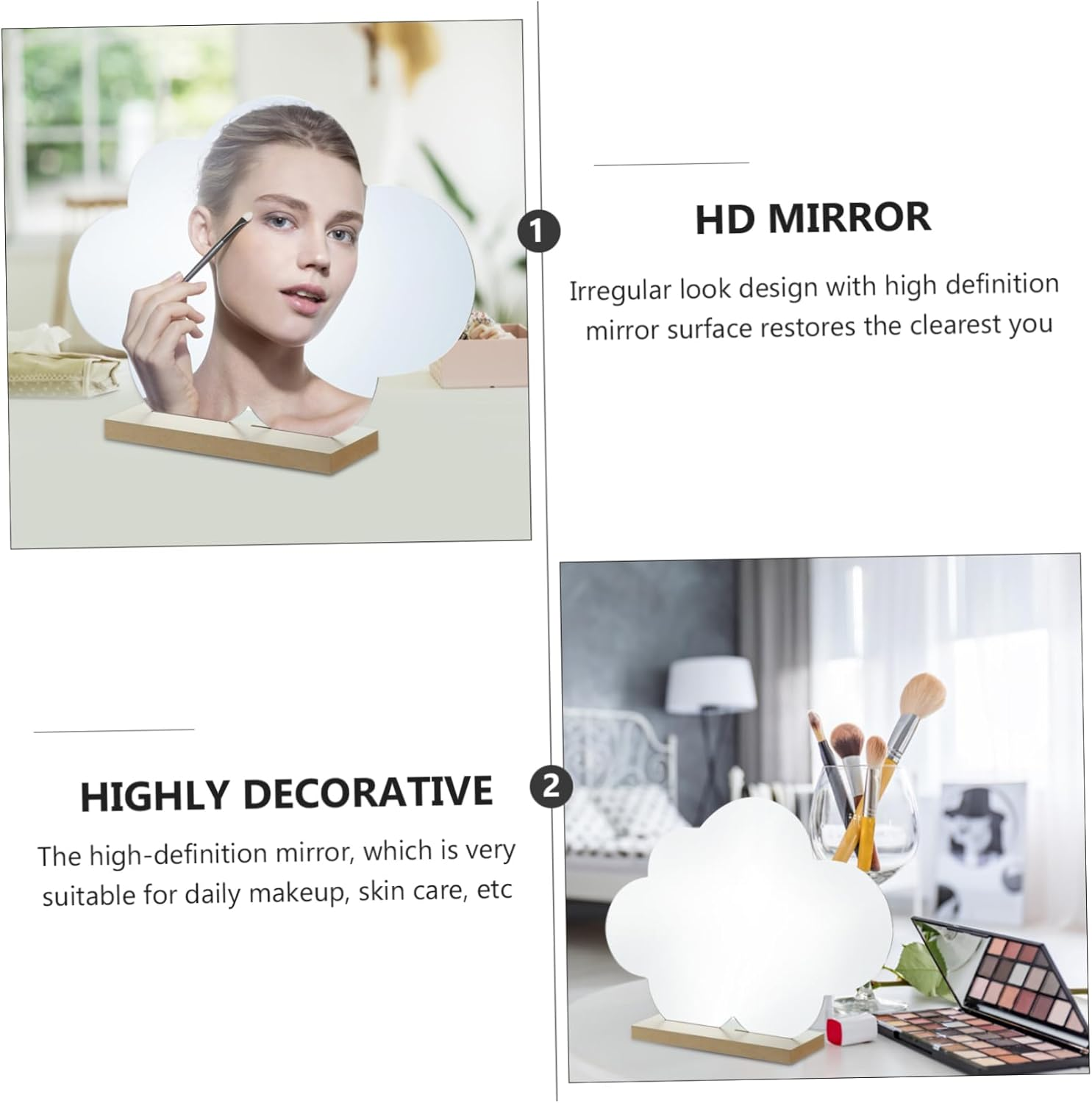 PLAFOPE Wooden Makeup Mirror Desktop Dresser Vanity Wavy Stable Makeup Vanity Desk image number 1