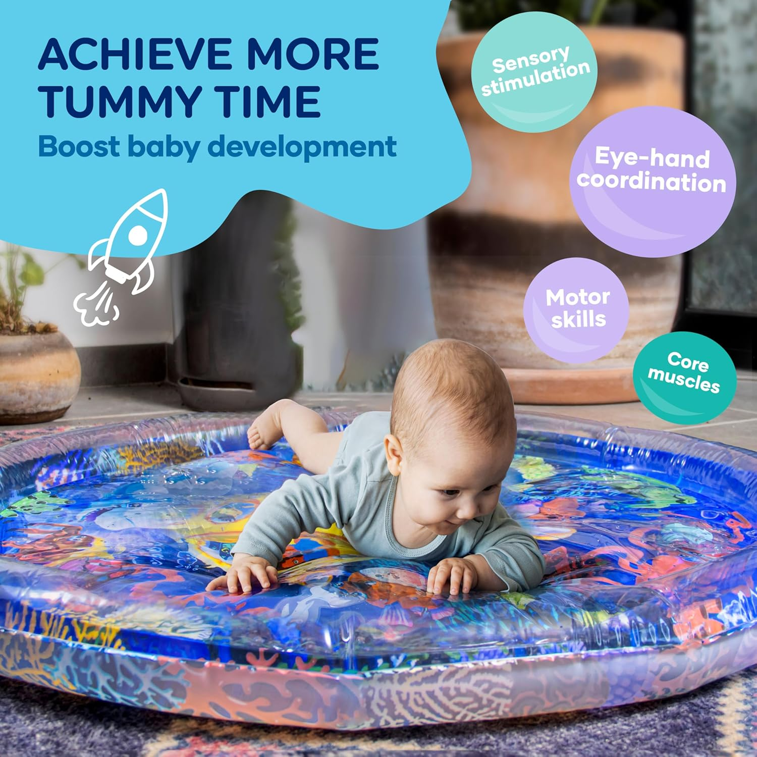 Premium Tummy Time Water Mat, Extra Large Multi-Stage Activity Center Promoting Baby Motor & Sensory Development, Inflatable Playmat Visual Stimulation Gift Infants Toddlers Boys Girls image number 4