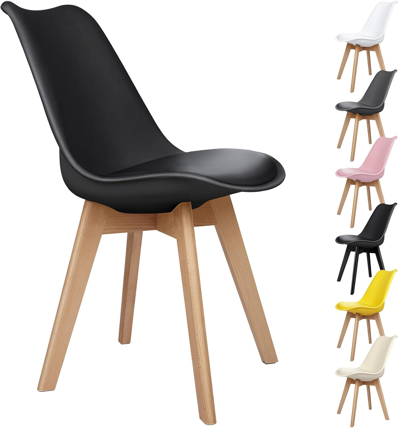 ALFORDSON PU Leather Dining Chair Set of 4 with Wood Legs, Kitchen Cafe Chair with Ergonomic Backrest & Anti-Slip Floor Protectors, Max 150Kg, Yellow