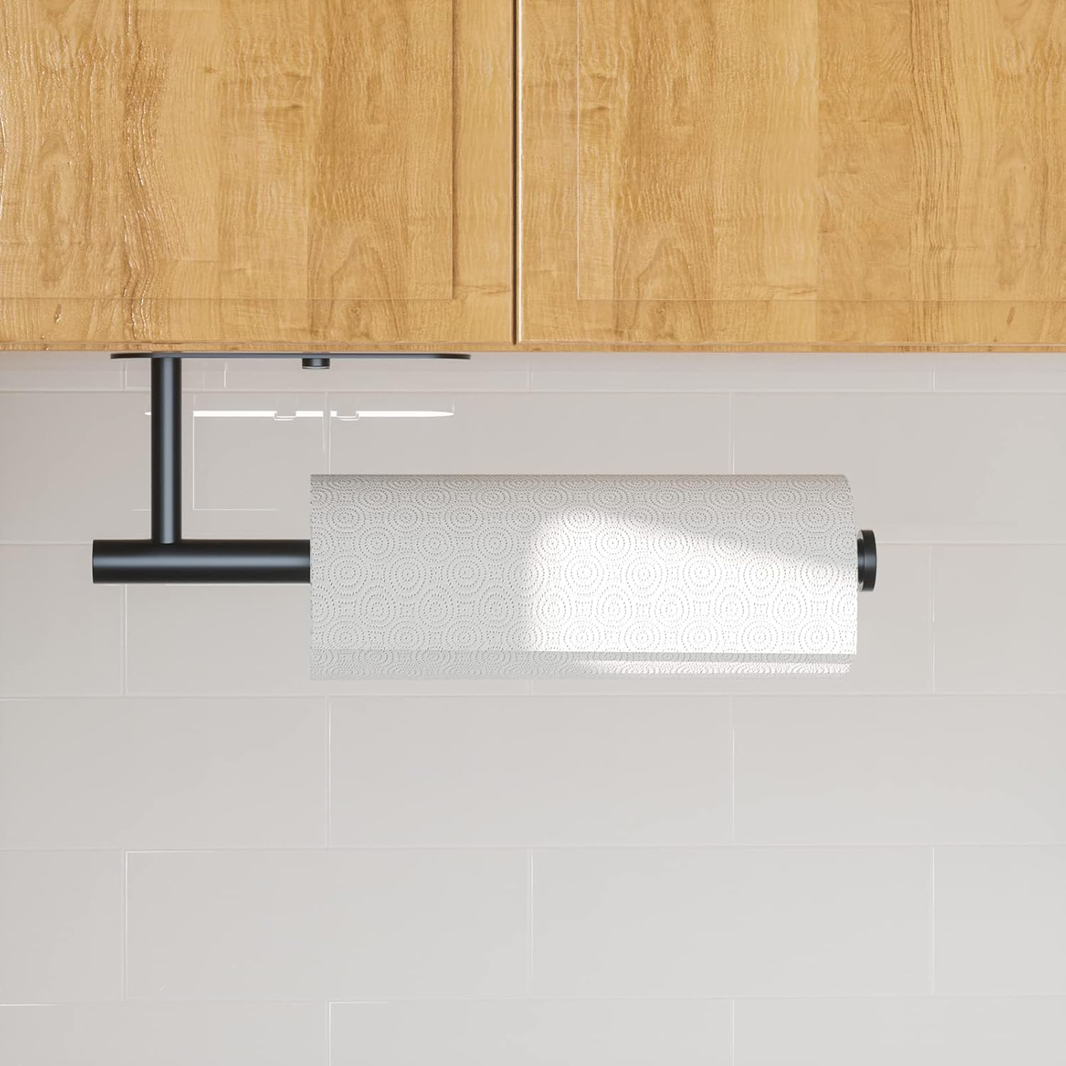 Paper Towel Holder under Cabinet, Self Adhesive Paper Towel Holder for Kitchen Wall Mount SUS304 Stainless Steel Holder under Counter Hanging Towels Kitchen Organization (Black) image number 1