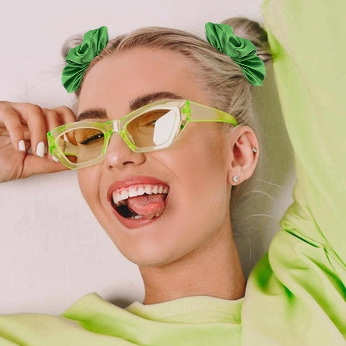 BIRLOZA Pack of 2 Neon Hair Scrunchie Pop Yellow Scratch Plain Scratch Elastic Band Pink Scratch Ties Hair Accessories Yellow Scrunchies Silk for Women Satin Hair Bobbles Yellow Girls Glitter image number 2