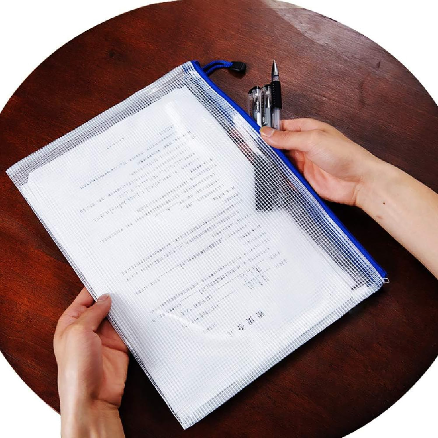 12 Pieces Zipper File Bags, A6 Clear Mesh Document Bag Plastic Folders Wallets Office School Storage Pouches for Document Business Receipts Organization image number 3