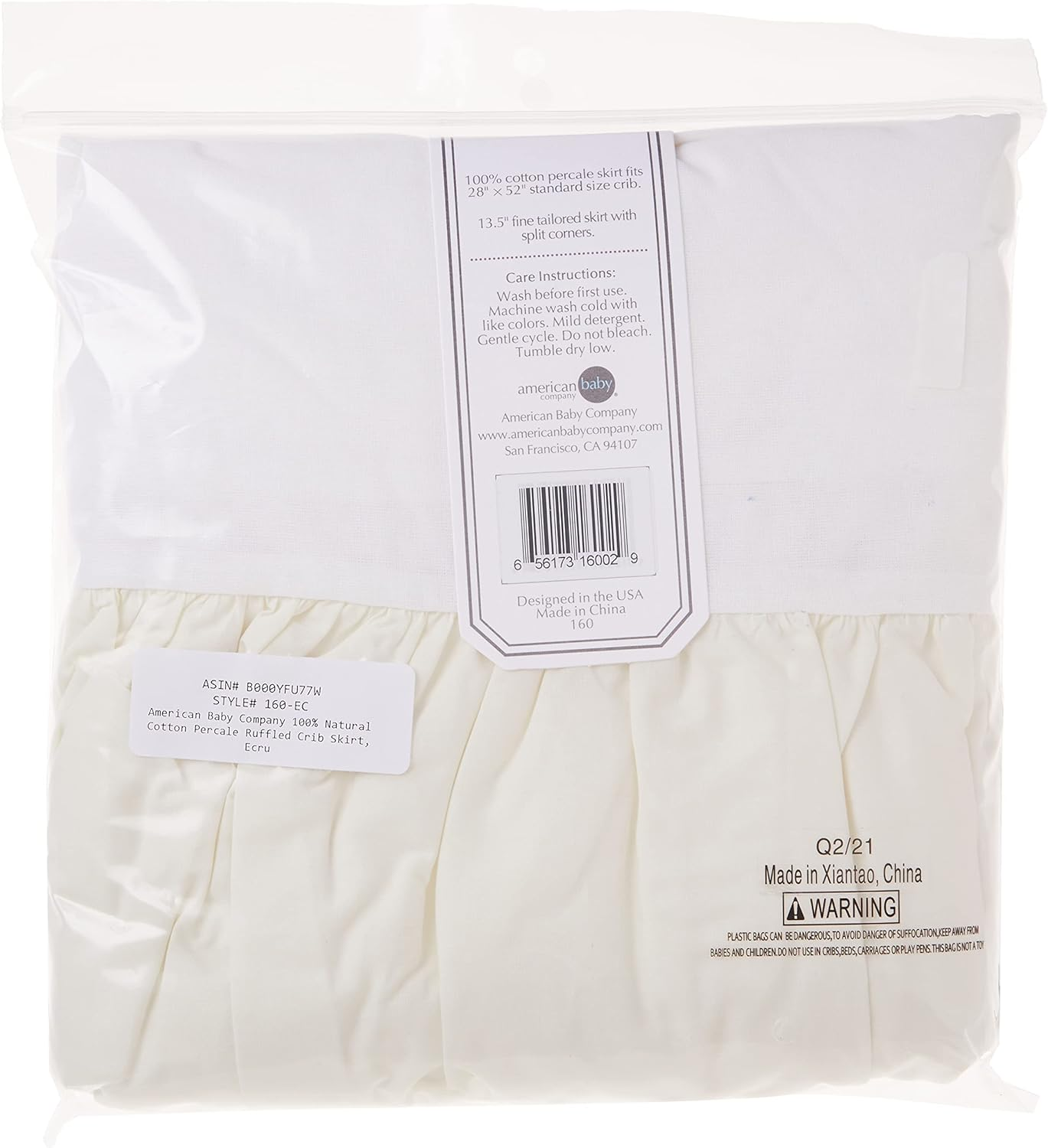 American Baby Company 100% Natural Cotton Percale Ruffled Crib Skirt, Ecru, Soft Breathable, for Boys and Girls image number 2