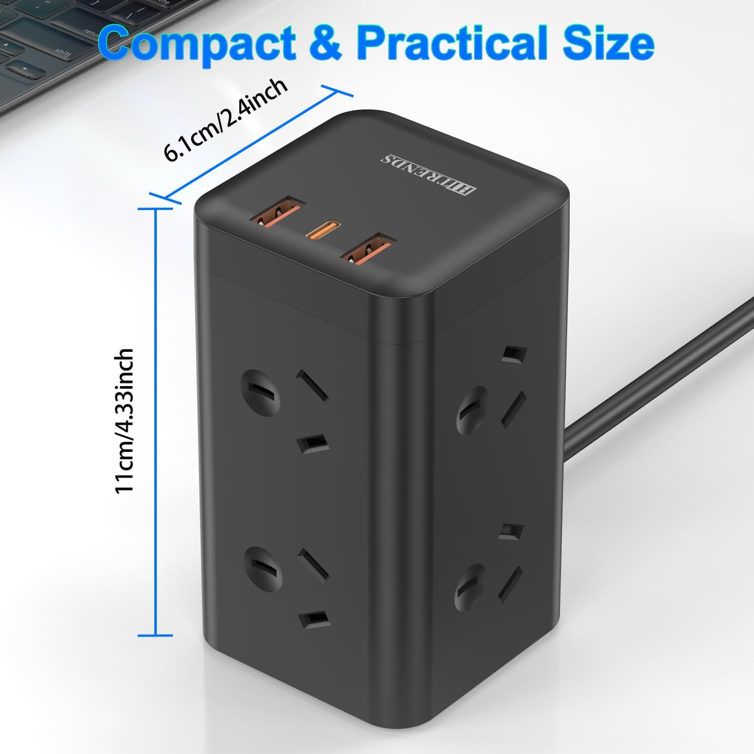 HITRENDS Tower Power Strip Surge Protector, 6 AC Outlets with 2 USB-A Ports and 1 USB-C Ports, 1.6 M Extension Cord, Power Board Tower for Home, Office, School, RCM Certified image number 1