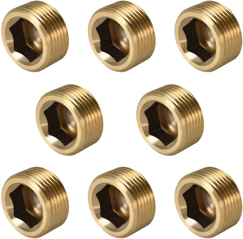 1/2" NPT Plug Brass Pipe Fitting, Counter Sunk Thread Internal Hex Head Style Male Pipe (Pack of 3) image number 1
