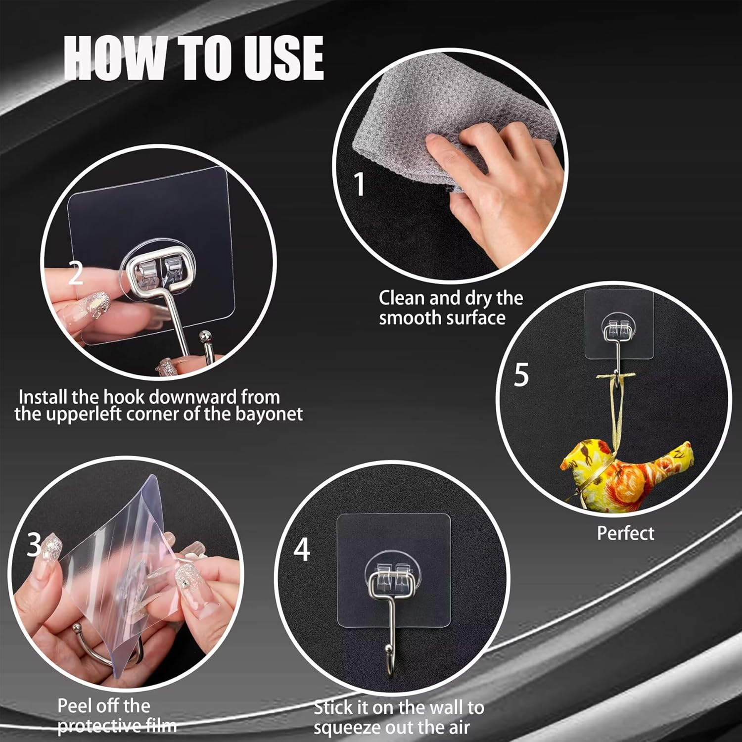 HANGMAI 10-Pack Large Adhesive Hooks, Heavy Duty 37Lbs, No Damage, Waterproof, Stainless Steel & Acrylic, Kitchen, Bathroom, Office, Outdoor image number 3