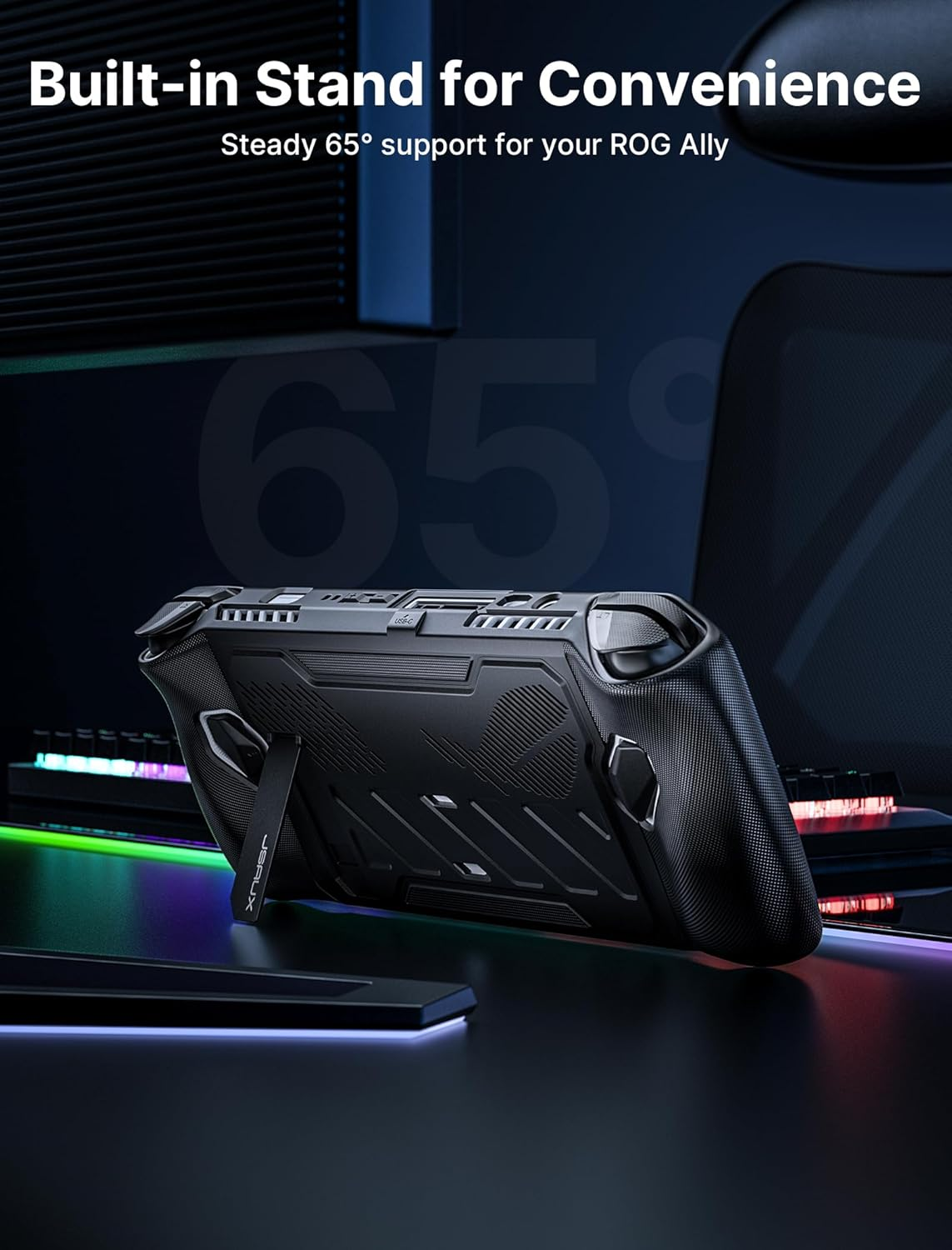 JSAUX Modcase for ROG Ally with Removable Front Shell, Protective Case, Metal Stand and Strap, Compatible with ASUS ROG Ally Accessory Base Set Black-Pc0109 image number 3