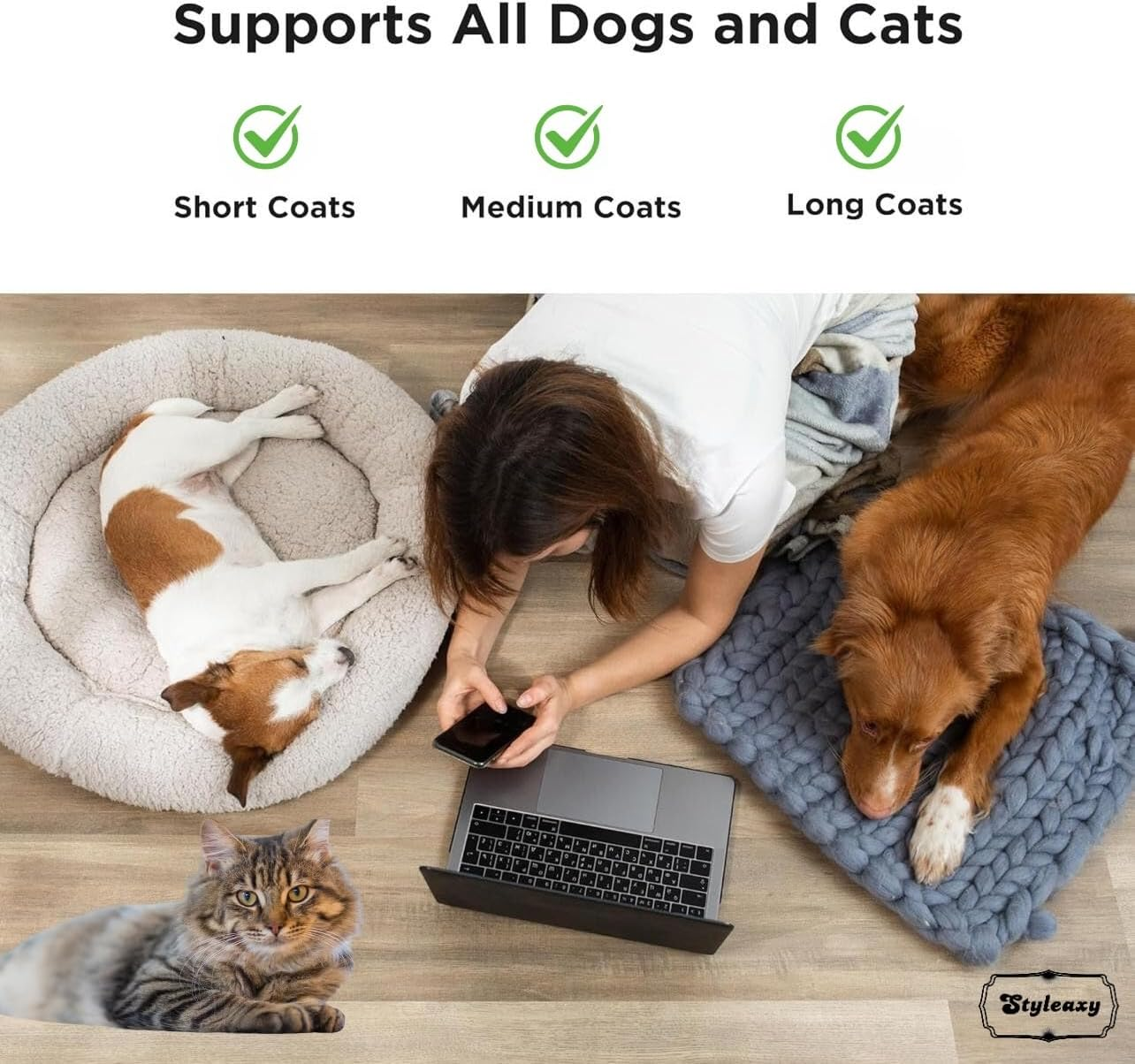 Large Self-Cleaning Slicker Brush - Premium Shedding & Grooming Tool for Pets, Removes Loose Hair, Fur, Undercoat, Mats, Tangles, and Knots for Small, Medium, Large, and Sensitive Long/Short-Haired Dogs, Cats, and Rabbits. Enjoy an Easy At-Home Grooming Experience in Green and Blue. (Green) image number 2