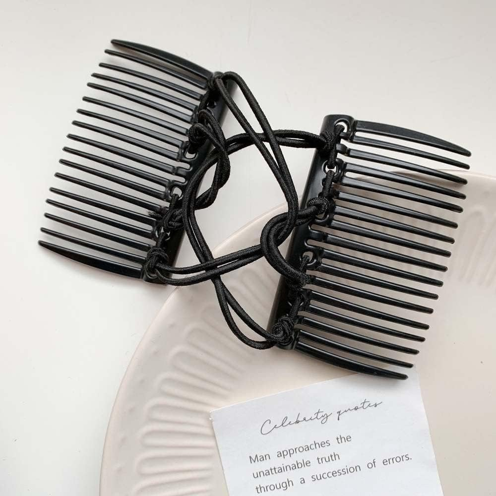 Black Adjustable Magic Hair Clip Combs,Stretchy Double Comb Hair Clip,No Crease Hair Pins Double Slides Hairpins Combs Women Hair Styling Magic Hair Combs for Women Accessories image number 2