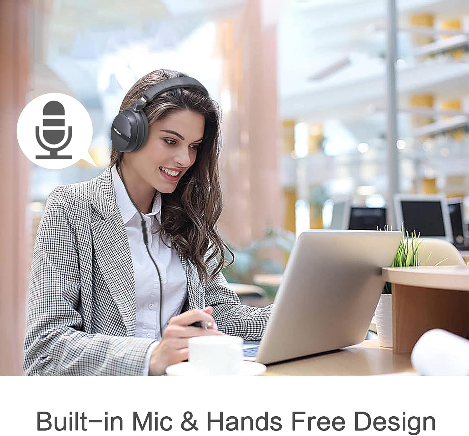 SIMOLIO Long Cord Headphones for TV and PC with Volume Control and Mic, 21.6FT/6.6M Extended Cable with Clip, RCA & 3.5Mm AUX Audio, Fold-Flat Stereo over Ear Wired TV Headphones, SM-906TV image number 6