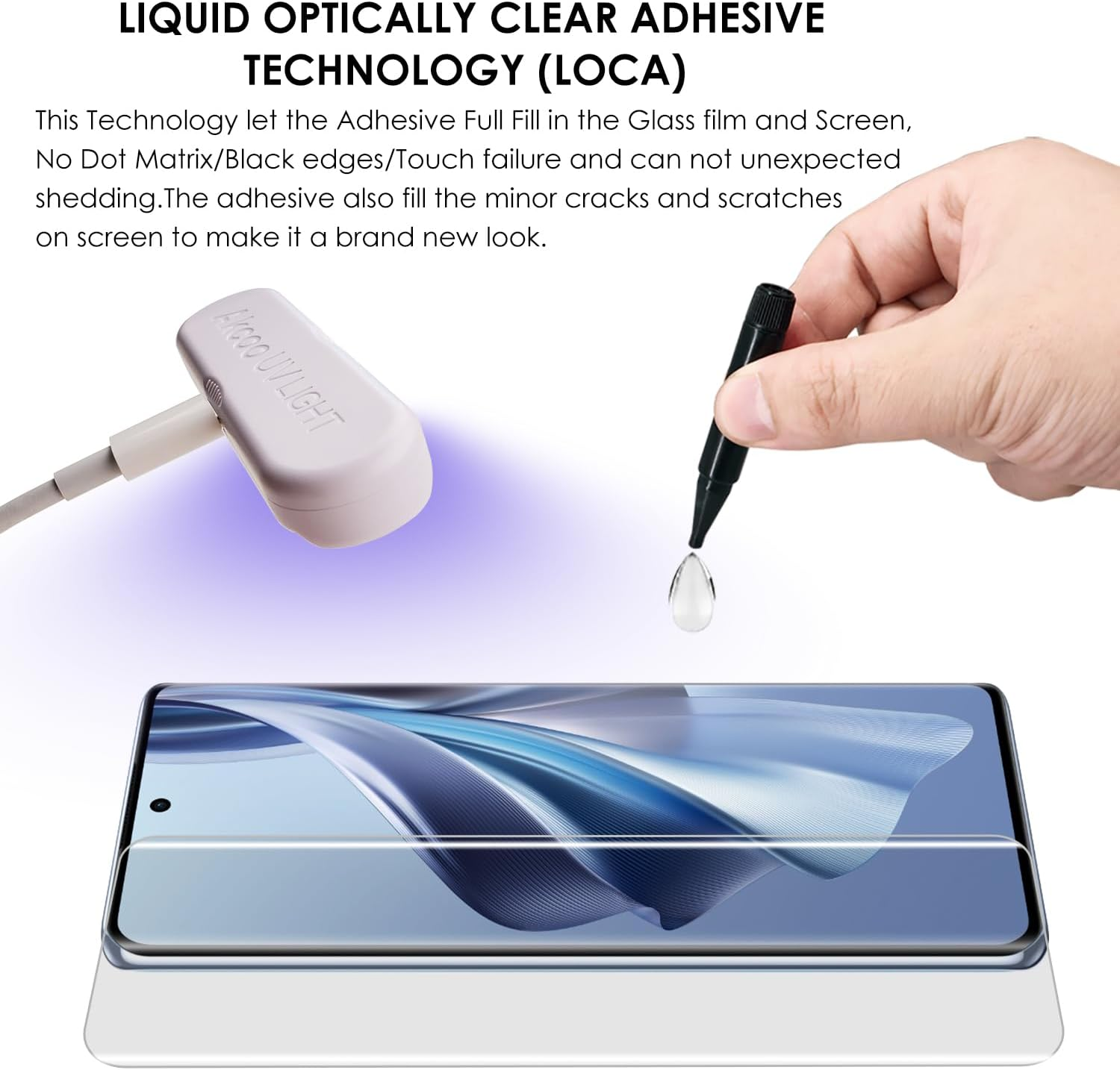 Akcoo Screen Protector for OPPO Reno10 5G,UV Tempered Glass - 3 Pack, Liquid Despersion Tech,Edge to Edge Coverage,Sensitive Touch image number 4