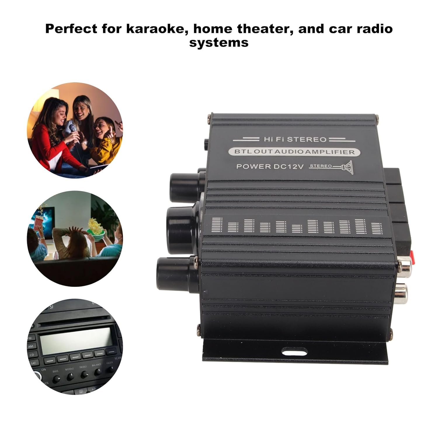 EVGATSAUTO Mini Audio Amplifier, Compact Stereo Amp Small Power Amplifier RMS 2 Channel Hifi Receiver with USB MIC for Home Theater Car Karaoke image number 3