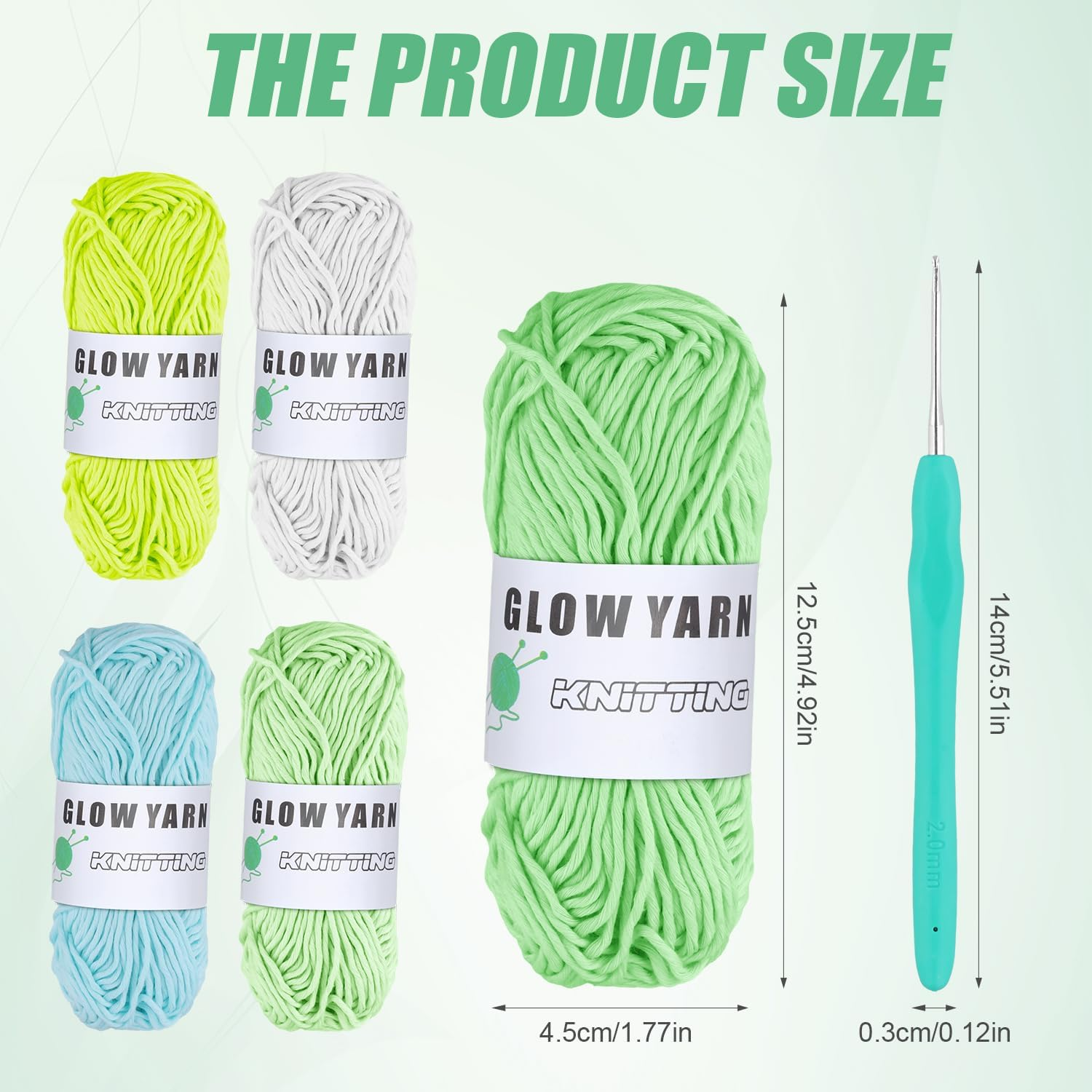 5 Rolls Glow in the Dark Yarn, Luminous Crochet Yarn with 2 Crochet Hooks Soft Versatile Neon Crochet Yarn for Sewing Thread Arts Crafts Party Supplies