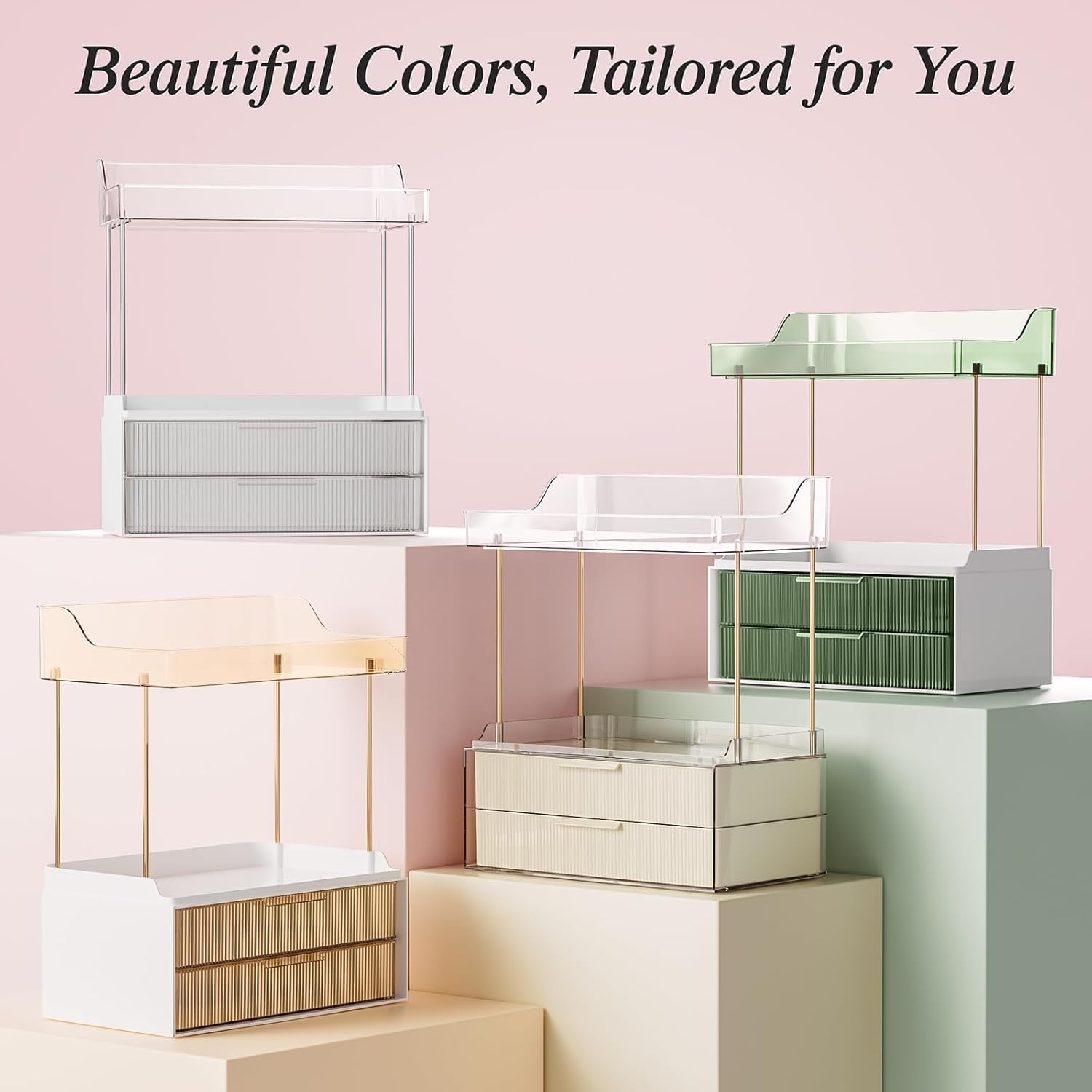 Bathroom Counter Organizer, 2 Tier 2 Drawer Makeup Countertop, Versatile Perfume Organizer, Makeup Organiser Storage, Large Skincare Organizers, Ideal for Bathroom Storage, Vanity, Perfume (Clear)